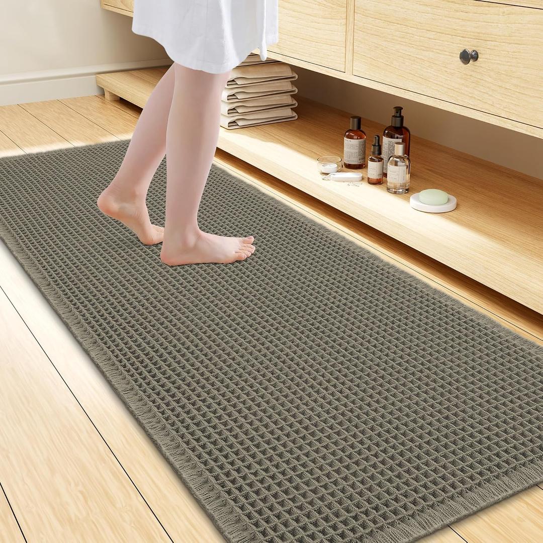 Smiry Waffle Bath Mat 60x24, Extra Soft Absorbent Bathroom Rugs, Non Slip Machine Washable Quick Dry Bath Rugs for Bathroom Floor, Tub, Shower, Home Decor Accessories, Green