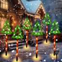 Kazheon Solar Christmas Pathway Lights 6 in 1 Xmas Tree Candy Light with 8 Modes, Waterproof LED Garden Stake Light for Walkway Yard Lawn Porch Holiday Outdoor Decor (Green)