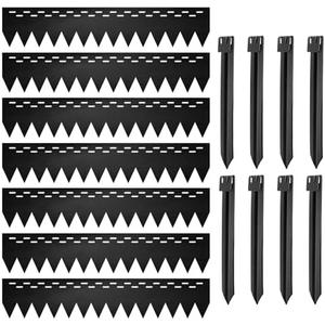 UltiTeque 8pcs Hammer in Landscape Metal Edging 36 in. (L) x 8 in. (W) Galvanized Steel Garden Edges 8 x 'Unique Shape' Ground Stakes Included 24FT in Total (Hollow-Carved Style), Black, ZY240303N4