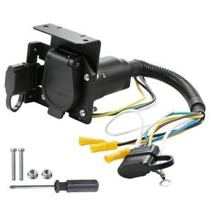 Trailer Wiring Adapter 4-Way Flat to 7-Way 4-Pin Female, Dual-Output Vehicle-Side Trailer Light Plug Connector Kit, Heavy Duty 4-Pin to 7-Pin & 4-Flat with Mounting Bracket for Towing RV Blade