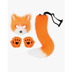 Adolala Faux Fur Fox Tail Cat Wolf Set Plush Mask Fluffy Paw Gloves Halloween Christmas Party for Women