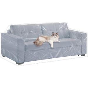 Plastic Loveseat Cover - 84" W x 40" D x 36" RH x 18" FH - Heavy Duty Vinyl, Waterproof, Slipover for Pets & Scratch Proof Furniture Protection (Transparent)