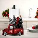 Christmas Paper Towel Holder, Red Truck Christmas Decor, Buffalo Plaid Christmas Tree Towels Paper Holder for Kitchen Countertop Bathroom Home Farmhouse, Winter Holiday Decoration Replaceable 2 Panels