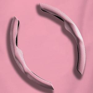 Car Steering Wheel Cover Universal 2Pcs Nappa Leather Segmented Steering Wheel Cover Wear-Resistant Comfortable Easy Install All-Season Use(Pink)