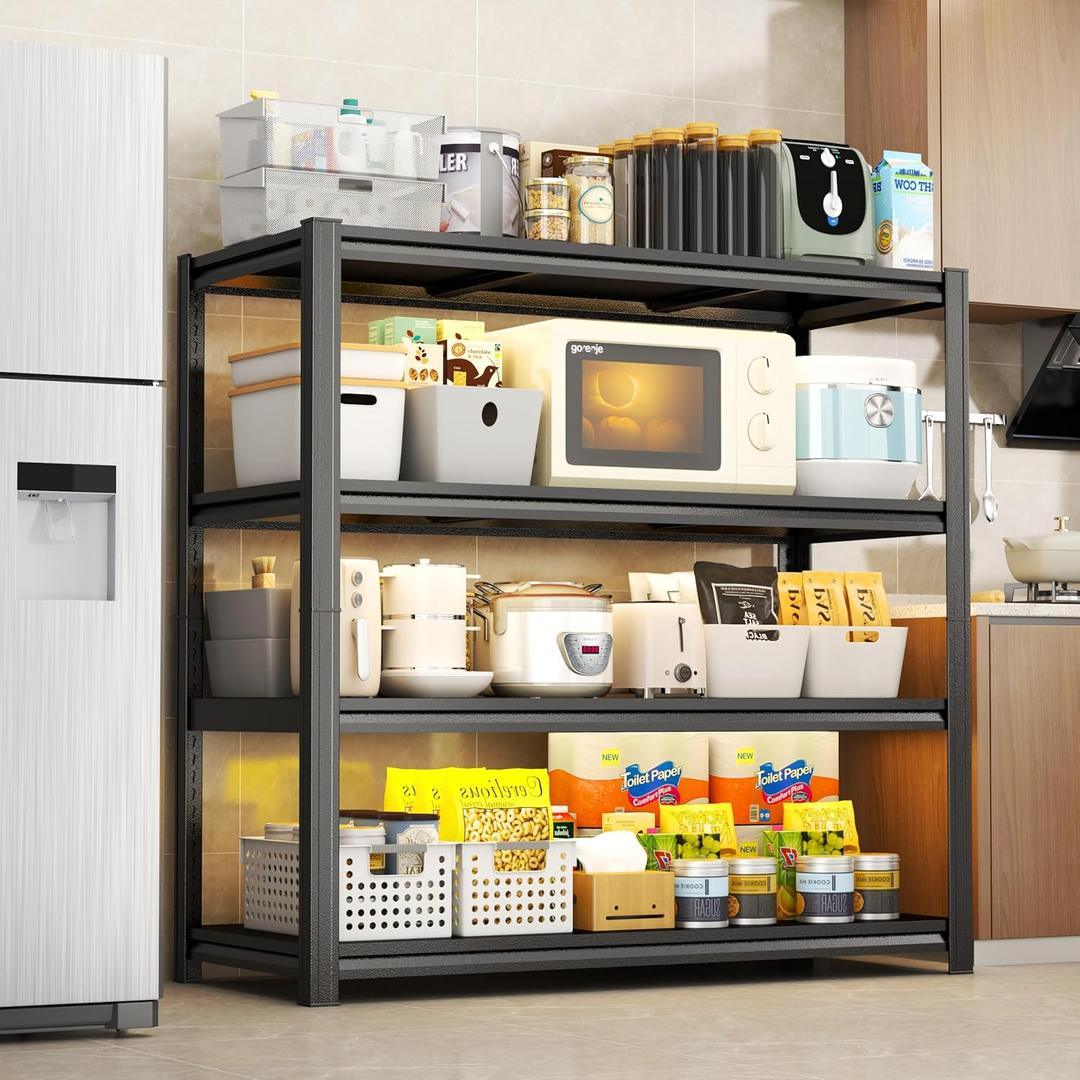 Storage Shelves Heavy Duty Adjustable Metal Garage Shelving Unit Rack Metal Storage Shelf Heavy Duty Shelf for Heavy Tools and Equipment, Ideal for Garage, Basement, Black, 47" W X 63" H X 24" D