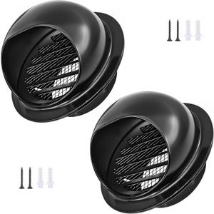 3" Vent Round Cover, Stainless Steel Wall Round Vent Hole Ventilating Cover, Air Ventilation and Exhaust Wall Vent Outlet Hood, HVAC Ducting Vent Cover (Black 2pcs 3inch)