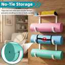 Yoga Mat Holder Wall Mount, No-Tie Pilates Mat Storage Rack with Top Floating Shelf, 4-Tiers Holding Yoga Blocks/Rollers and Exercise Mat, Workout Mat, Home Gym Equipment Accessories