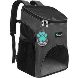 PetAmi Small Dogs and Cat Backpack Carrier, Airline Approved Pet Backpack Carrier, Ventilated, Safety Strap, Buckle Support Designed for Hiking Travel Camping Outdoor, Max 18 lbs (Gray)