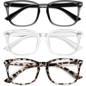Okany Blue Light Glasses for Kids 3 Pack Blue Light Blocking Glasses for Girls Boys Computer Gaming Screen Glasses (Grey Black+transparent+leopard)