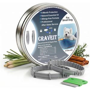 Craveit Dog Flea Collar, 2 Pack Flea Collar for Dogs Small, Gentle Plant-Based Tick Repellent for Small Dog, Waterproof & Adjustable, 8-Month Long-Lasting Defense