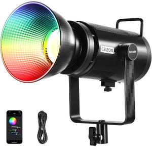 NEEWER CB200C 200W RGBWW COB LED Video Light, APP/2.4G 360 Color 2500K-7500K (Duv0.0003) 23000lux/m Bowens Metal Shell Silent Continuous Output Lighting TLCI/CRI97+ for Photography Video Recording