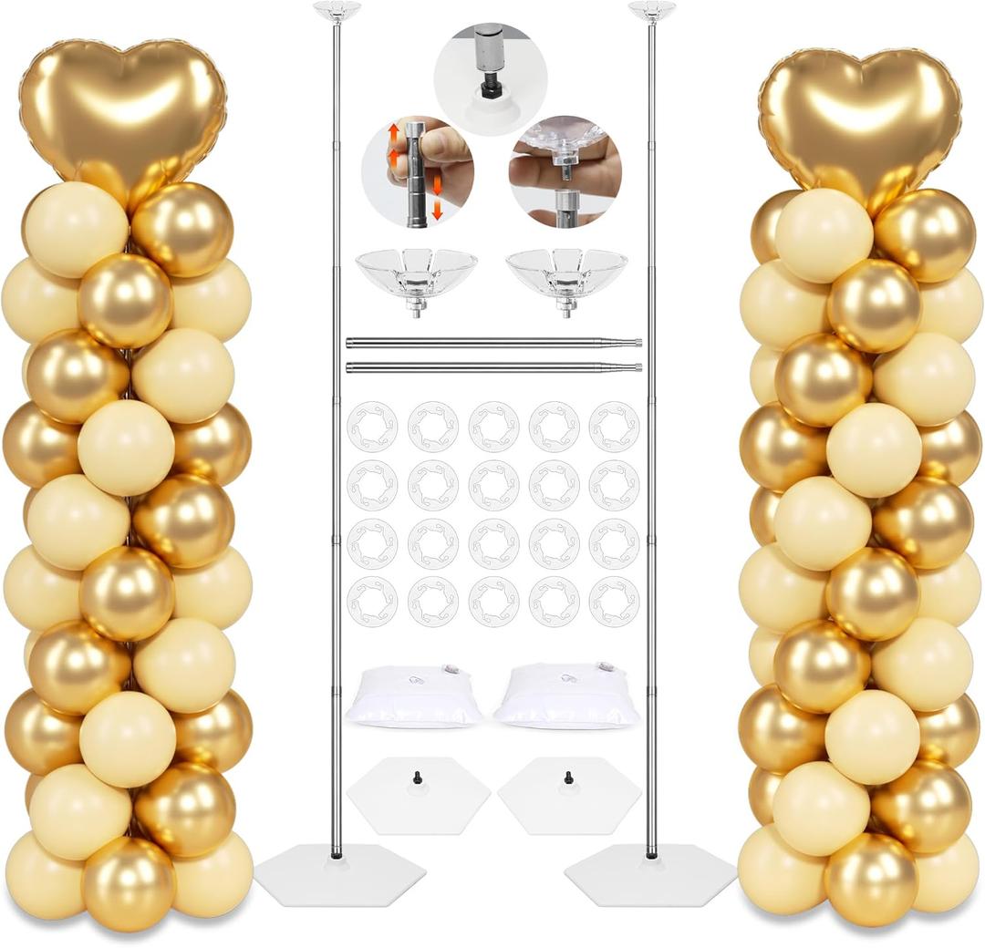 Upgraded Balloon Column Stand Kit, 7 Feet Height Adjustable Balloon Tower Pillar with Reusable Metal Telescopic Design for Graduation, Wedding, Baby Shower, Birthday Party Decoration