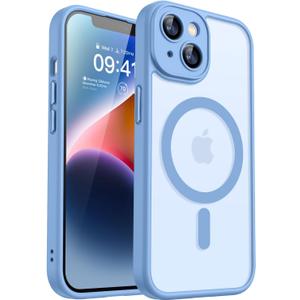 CANSHN Magnetic for iPhone 14 Plus Case, Upgraded [Full Camera Protection] [Compatible with Magsafe] [Translucent Matte] Shockproof Protective Phone Case for iPhone 14 Plus 6.7" - Light Blue
