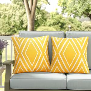 Adabana Outdoor Waterproof Throw Pillow Covers Set of 2 Boho Geometric Pillows Cover for Patio Garden 18 x 18 Inch Yellow (Yelllow)