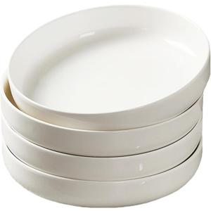 4 Pack Large Ceramic Pasta Bowls, Salad Bowls, Deep Plates, for Serving Soup, Pasta, Noodle, Compact Stack Bowl Set, Microwave and Dishwasher Safe, 8 Inch, White