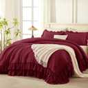 Andency Burgundy Ruffle Comforter Set Oversized King, Shabby Chic Farmhouse Bedding Set 3 Pieces, Lightweight Soft Bed Set 120x98 for Girls Women (1 Comforter 2 Pillowcases)