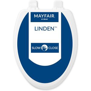 Mayfair Linden Slow Close Toilet Seat, Non Slip Heavy Duty Wood, Easy Install, Elongated, White