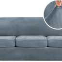 H.VERSAILTEX High Stretch Sofa Slipcover 4 Piece Cover Velvet Furniture Protector Form Fit Thick Velvet Extra Large Sofa Cover for 3 Cushion Couch Width Up to 97 Inch (Large Sofa, Stone Blue)