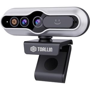 TOALLIN 2K QHD Webcam with Windows Hello, Facial Recognition Web Camera, 5 Million Pixels, Auto-Focus Computer Camera, USB Webcam with Microphone & Privacy Shutter