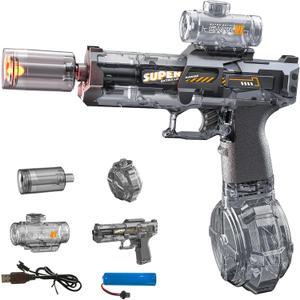 Electric Water Gun for Adults Kids, Transparent Automatic Squirt Watergun with Water Spray Sound and Led Lights, Summer Outdoor Water Pistol Pool Beach Party Toys for Boys Girls, Black