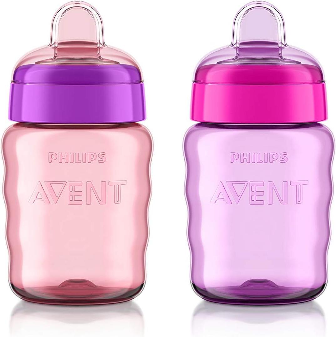 Philips AVENT My Easy Sippy Cup with Soft Spout and Spill-Proof Design, Pink/Purple, 9oz, SCF553/23 (Pack of 2)