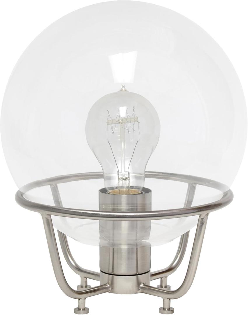 Elegant Designs LT1180-BSN 10" Glistening Globe Table Lamp with Clear Glass Shade, for Living Room, Bedroom, Office, Brushed Nickel