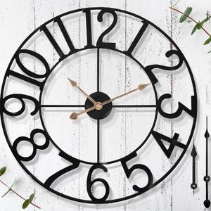 18 in Large Outdoor Clock  Black Metal Outdoor Wall Clock for Patio/Pool Area  Farmhouse Decorative Outdoor Clocks Sient Battery Operated  Vintage Industrial Outside Clock for Garden, Backyard