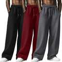 August Alley 3 Pack Men's Baggy Sweatpants Wide Leg Open Bottom Drawstring Pants Lounge Athletic Loose Joggers with Pockets 3XL