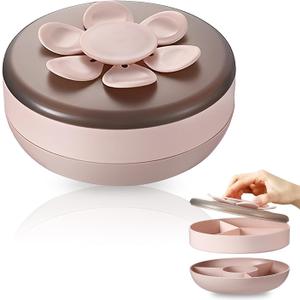 2-Layer Snack Box and Serving Tray with Lid and 6 Petal-Shaped Fruit Forks, 7-Compartment Organizer for Candy, Fruits, Nuts, Charcuterie, Ideal for Party and Entertaining