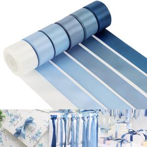HUIHUANG Dusty Blue Ribbon Set Double-Faced Satin Ribbon 1 inch Dusty Blue Wedding Ribbons for Flower Bouquet Wedding Bridal Shower Baby Shower Decor Hairs Gift Wrap Crafts- 6 Color X 5 Yards Each