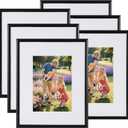 MEBRUDY 8x10 Picture Frame Set of 6, Display 5x7 Pictures With Mat or 8x10 Without Mat, Photo Frames for Tabletop or Wall, Black