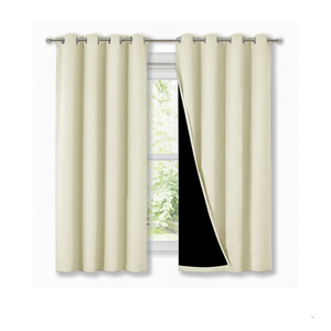 NICETOWN Cold Blocking Curtains, Bedroom Full Blackout Panels, Super Thick Insulated Window Covers, Complete Blackout Draperies with Black Liner for Short Window (Beige, Set of 2, 52" by 63")