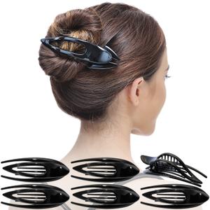 RC ROCHE ORNAMENT 6 Pcs French Concord Hair Clip Curved Thick or Thin Hair for Women No Slip Strong Grip Hold Side Slide Volume Claws Lay Down Clips Hair Bun Updo Clamp, Large Black (1 Count (Pack of 6))
