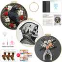 ZuoAnLF 3 Set Embroidery Starter Kit Printed Cross Stitch Kit with Crows, Flowers for Adults, Home Decor and Gifts