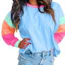 Apvirdy Womens Colorblock Patchwork Long Sleeve Loose Top Casual Crew Neck Tee Shirt 2025 Trendy Tops Medium