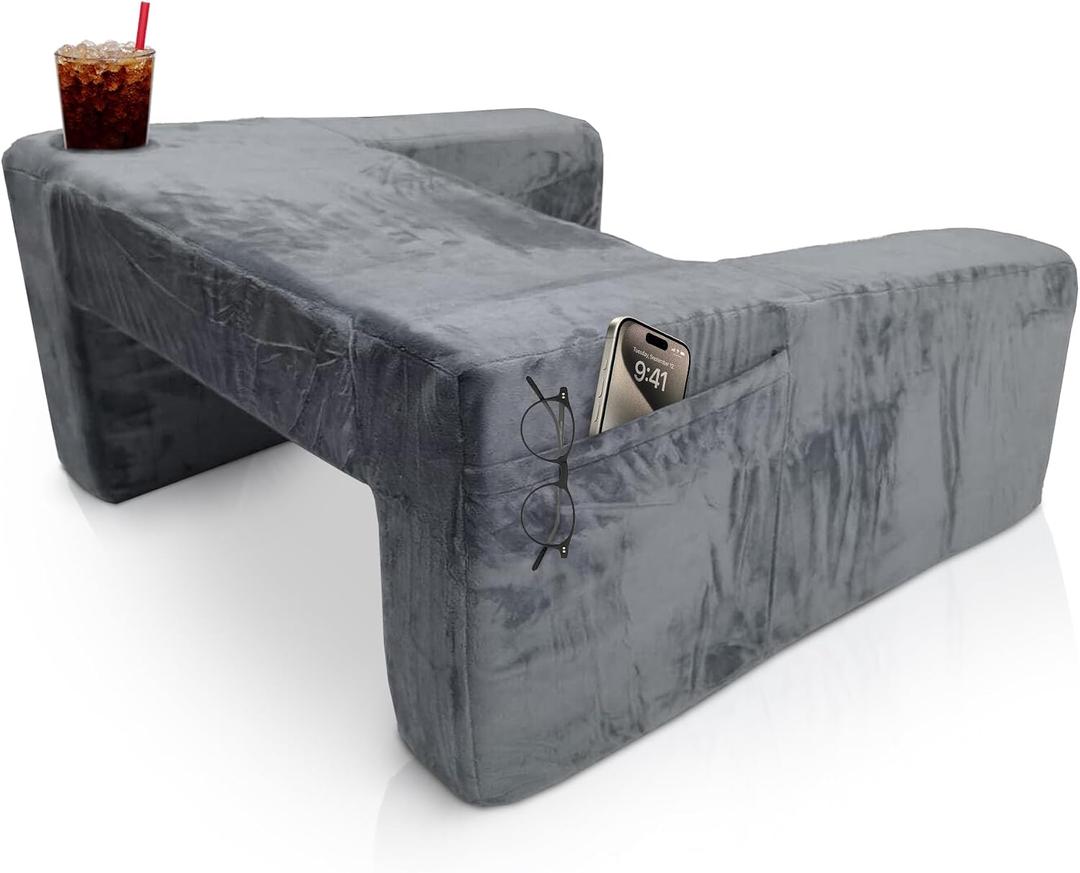 Reading Pillow for Lap to Improve Your Reading Experience - Memory Foam Adult Gaming Pillow for Bed with Cup Holder - Allow 2472 hrs to Fully Expand - Maximizing Your Comfort