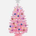 3Ft Christmas Tree with Lights, Table Christmas Tree with 50 LED 12 Modes, 3D Star, 15 Hanging Ball Ornaments, Small Prelit Xmas Tree for Tabletop, Home and Office (Pink)
