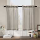 Linen Curtains Short with Rod 36 Inch Length Farmhouse Boho Small Window Curtains Semi Sheer for Bathroom Basement Burlywood Birch 2 Panels Set