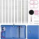 Froggod 4.5-Inch Aluminum Lace Interchangeable Circular Knitting Needle Set, Sizes US 1, 1.5, 2, 2.5, 4, 5, 6, 7 Interchangeable Knitting Needles Lace-Tip with 4 Assorted Cables with Project Bag (Blue)