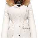 FARVALUE Womens Water-repellent Winter Coat Thicken Puffer Jacket Warm FLeece Lined Parka with Fur Hood (Large, White)