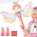 Bubble Wands for Girls Kids, Bubble Machine LED Light Princess Toys with 4 AA Batteries & 2 Solutions, Girl Stuff Outdoor Party Toys for Toddlers, Birthday Gift for 3 4 5 6 7 8 Year Old Girls (Pink)