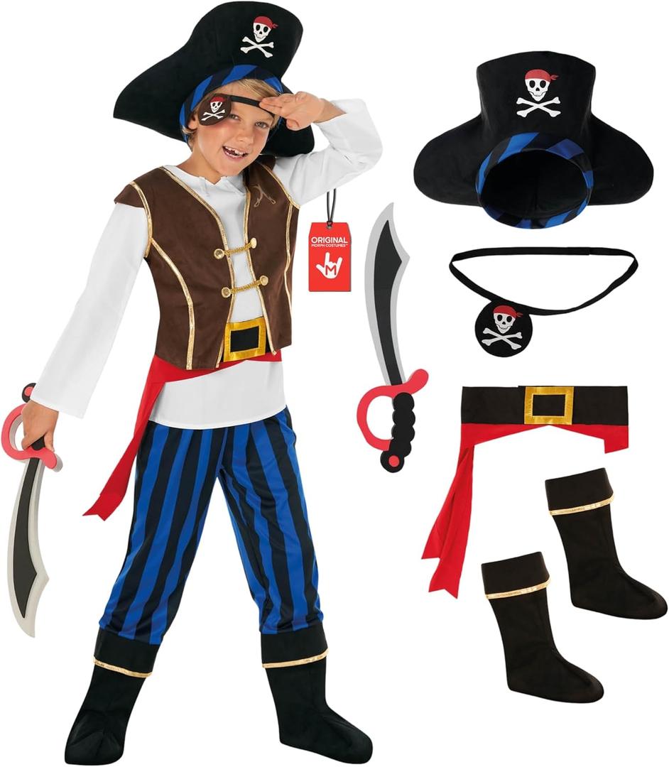 Morph Pirate Costume Boys, Black And White Pirate Costume Kids, Boys Halloween Costumes, Halloween Costumes For Kids, Small (4-6 Years, Blue)