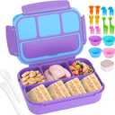 Shell And Turtle Bento Box for Kids Girls Boys, Bento Box Adult Lunch Box with 4 Compartments, Lunch Containers with Utensils, Sauce Jar, Muffin Liners for School, 40 Oz/5 Cup, Purple (1200ML)