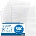 Spartan Industrial - 10 X 12 (500 Count) 2 Mil Clear Reclosable Zip Plastic Poly Bags with Resealable Lock Seal Zipper