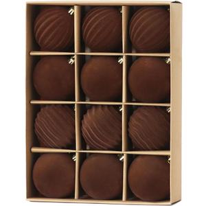 Senjie 3.15 inch Velvet Christmas Ornaments Balls Sets for Christmas, 12PCS Xmas Tree Flocked Shatterproof Ornaments Balls Decoration Brown