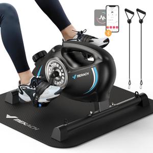 Under Desk Bike Pedal Exerciser, Quiet Magnetic Mini Exercise Bike with MERACH App for Arm, Leg Recovery, Physical Therapy, Smooth Foot Desk Cycle with 2 Resistance Bands & Non-Slip Mat (BLACK)