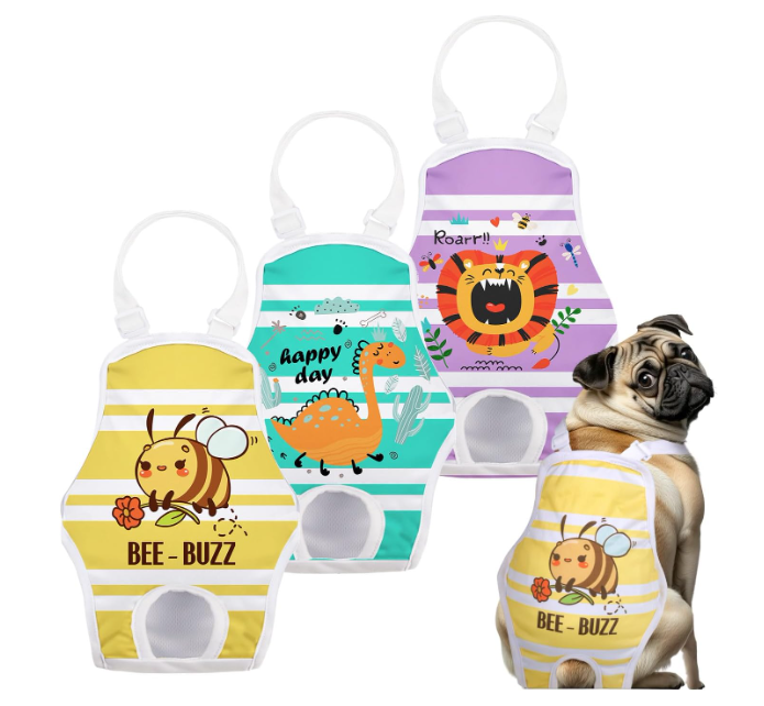 Jollywoods 3 Pack Washable Female Dog Diaper Onesie Sanitary Pantie with Adjustable Suspender, Reusable Fixed Diapers, Super Absorbent Leakproof for Small Medium Large Dog in Heat Cycle XS/S