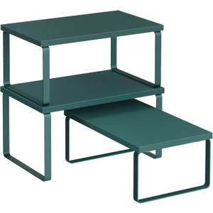 SONGMICS Cabinet Organizer Shelf, Set of 3 Kitchen Counter Shelves, Kitchen Storage, Spice Rack, Stackable, Expandable, Cascade Green UKCS220C01V1