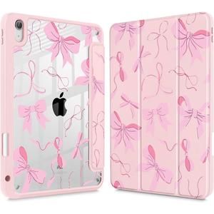 May Chen for iPad (A16) 11th Generation Case 11 Inch 2025, iPad 10th Gen Case 2022 10.9 inch, Built-in Pencil Holder with Shockproof Cover Clear Transparent Back Shell Auto Wake/Sleep, Pink P631 Bows