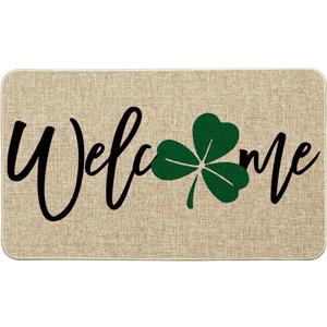 Artoid Mode Shamrock Welcome Doormat, Seasonal Holiday St. Patrick's Day Low-Profile Yard Floor Switch Mat for Indoor Outdoor 17 x 29 Inch